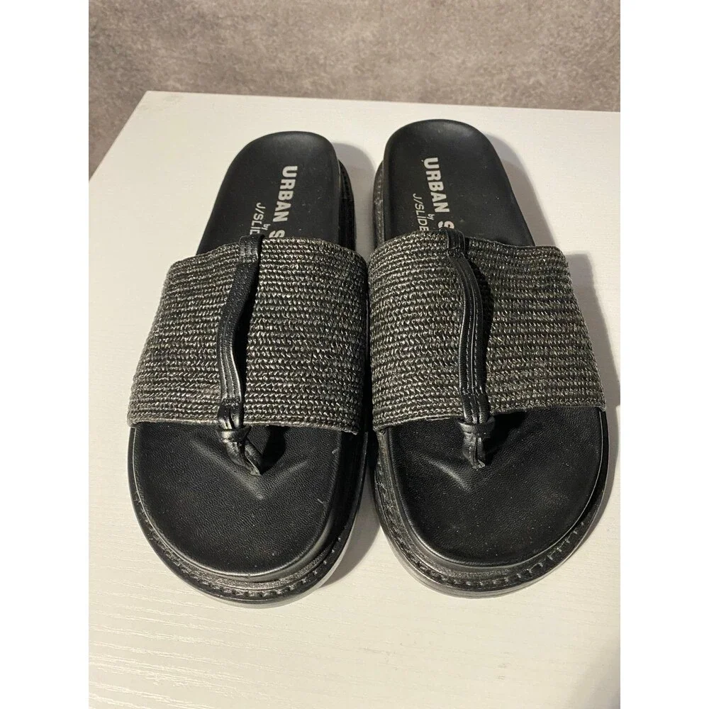 Urban Sport by J/Slides Black Woven Straw Raffia Thong Sandals Women’s Size 10 - Picture 2 of 7